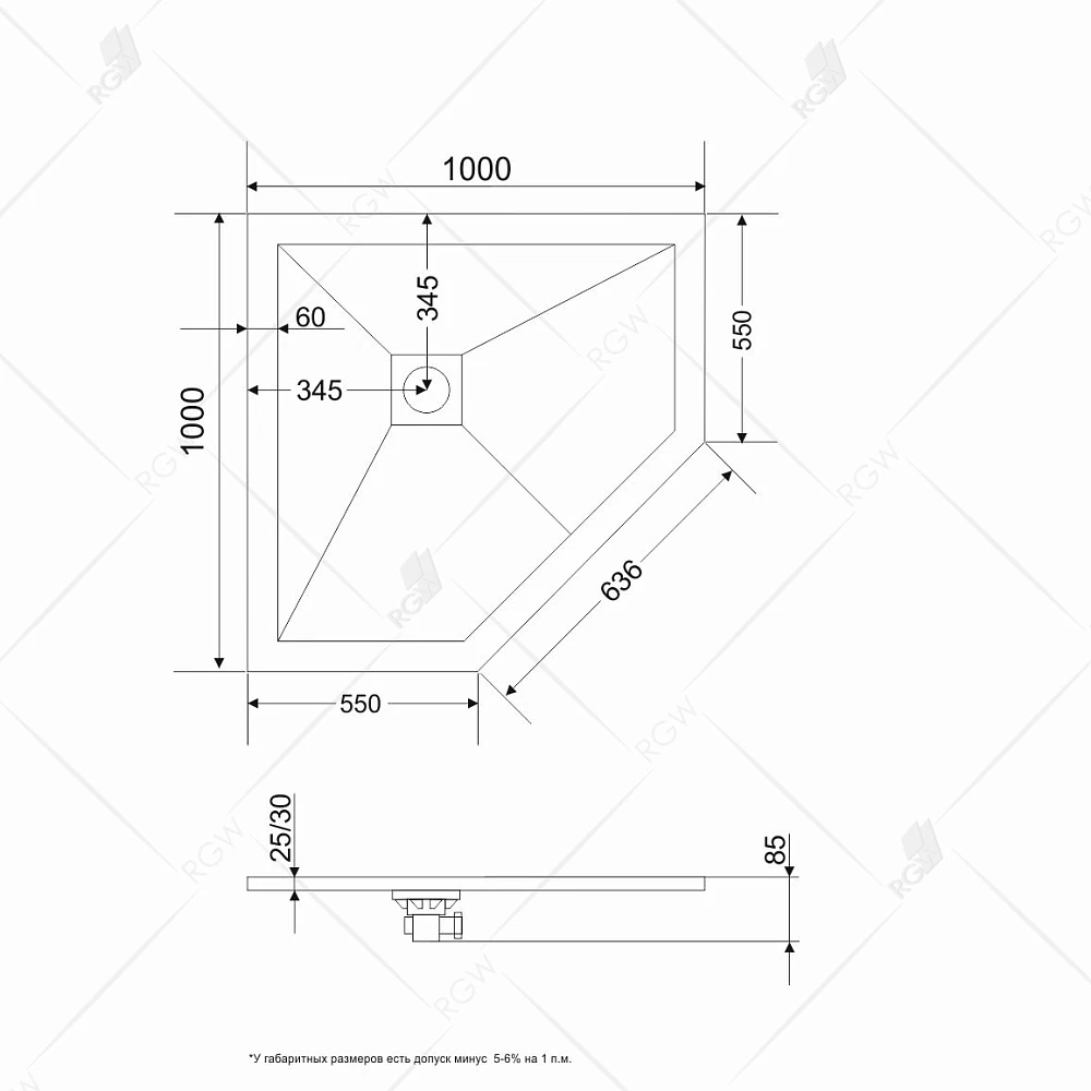 Душевой поддон RGW ST/T-G (16155100-02)